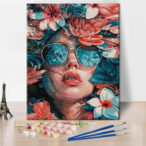 Blühende Sträucher Mädchen Malen nach Zahlen Schöne Blumen Malen nach Zahlen Kits Erwachsene Malen nach Zahlen Kunstwerk Schöne Blumenelfe Malen nach Zahlen auf Leinwand 16x20 Zoll von ZOZHI