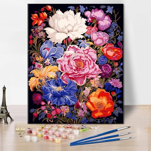 Blumen Malen nach Zahlen für Erwachsene Üppige Blumen Malen nach Zahlen Kits DIY Passionsblume Malen nach Zahlen Kunstwerk Erwachsene Anfänger Blumen Malen nach Zahlen auf Leinwand 16x20 Zoll von ZOZHI