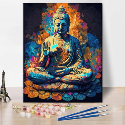 Buddhismus Malen nach Zahlen Religiöser Glaube Malen nach Zahlen Kunstwerk Erwachsene DIY Buddhismus Malen nach Zahlen Kits Meditationsmuster Malen nach Zahlen auf Leinwand 16x20 Zoll von ZOZHI