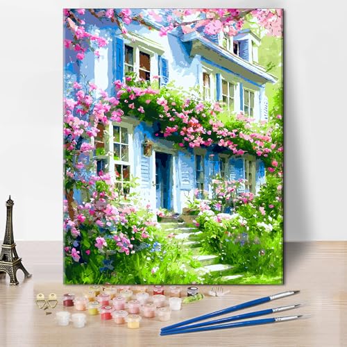 Garten Malen nach Zahlen Retro-Stil Malen nach Zahlen für Erwachsene DIY Schönes Haus Malen nach Zahlen Set 16x20 Zoll Malerei Kunstwerk für Damen Malerei Geschenke von ZOZHI