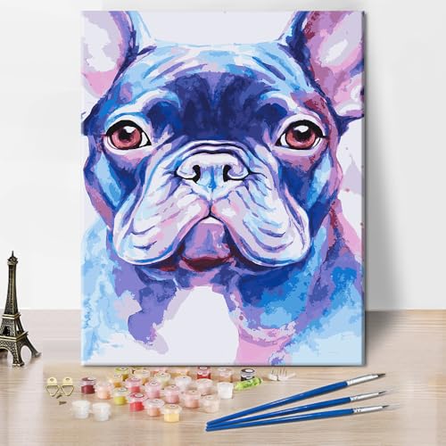 Hund Malen nach Zahlen Erwachsene Anfänger Malen nach Zahlen Französische Bulldogge Malen nach Zahlen Kits DIY 16x20 Zoll Tier Porträt Malerei Einfaches Malen nach Zahlen Kunstwerk von ZOZHI