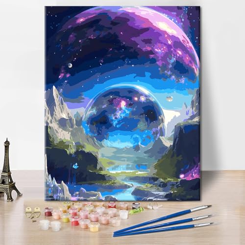 Leinwand Malen nach Zahlen Erwachsene Abstrakt Malen nach Zahlen Kits DIY Große und Kleine Monde Malerei Kunst Farben Kunstwerk mit Pinsel Männer Damen Malkunst Geschenke 16x20 Zoll von ZOZHI