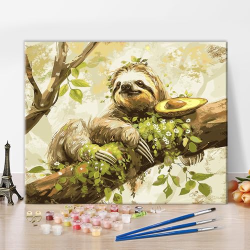 Malen nach Zahlen Set für Erwachsene Tiere Malen nach Zahlen Kunst Faultier auf dem Baum Malen nach Zahlen Muster auf Leinwand Grüne Schattierung Landschaft Malen-nach-Zahlen 16x20 Zoll von ZOZHI