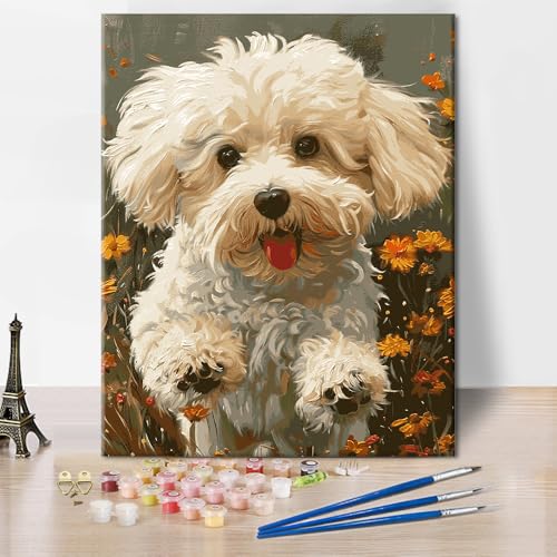 Malen nach Zahlen Tiere Modern Hunde Malen-nach-Zahlen Set DIY Niedliche Tiere Hund Malen nach Zahlen Geschenke für Erwachsene Anfänger Malen nach Zahlen Kunstwerk 16x20 Zoll von ZOZHI