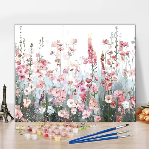 Malen nach Zahlen auf Leinwand für Erwachsene Blumen Rosa Malen nach Zahlen Kunst Bunte DIY Malerei Kunstwerke Kits Mädchen Malkunst Geschenke für Schlafzimmer Wanddekoration 16x20 Zoll von ZOZHI