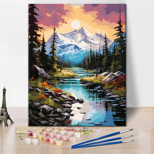 Malen nach Zahlen für Erwachsene Berg Malen nach Zahlen Landschaft Malen nach Zahlen auf Leinwand DIY Malerei Kunstwerke Kits Geschenke für Männer Damen Wohnzimmer Dekor 16x20 Zoll. von ZOZHI