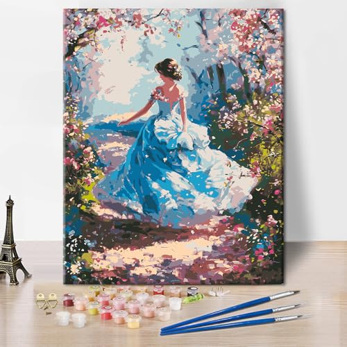 Traumgarten Malen nach Zahlen Erwachsene Malen nach Zahlen Kits Schöne Prinzessin Blumen Malerei Kunstwerk DIY Malen nach Zahlen Leinwanddekoration für Schlafzimmerdekoration 16x20 Zoll von ZOZHI