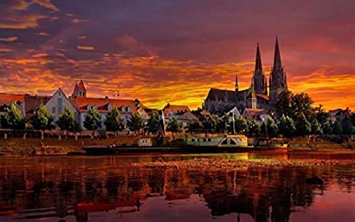 Regensburger Dom Sonnenuntergang Sommer Deutschland Vollbohrer DIY 5D Diamant Malen nach Zahlen Einzigartige Kits Home Wall Decor Crystal 50x60CM von ZOZOIN