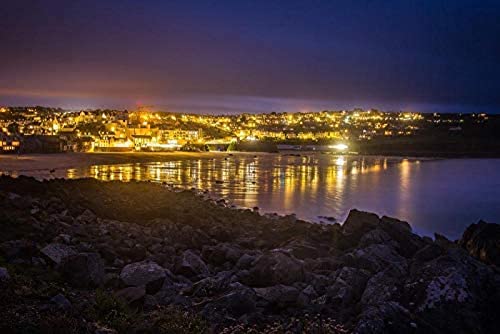 St. Ives Ocean Low Tide Night City Cornwall, Malen nach Zahlen für Erwachsene und Kinder, DIY-Ölgemälde, Zahlenset, 40 x 50 cm von ZOZOIN