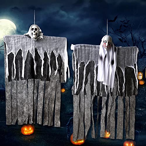 ZPQAODI 2 Stück Hängende Skelett, Halloween Deko Horror 60 * 85 Hängende Sensenmann Halloween Deko Garten Halloween Hängende Geister für Veranda Rasen Patio Garten Halloween Party von ZPQAODI