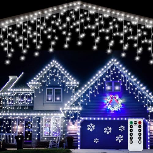 ZPQAODI Lichterkette Eisregen Außen, 10m, 400 LEDs Weihnachtsbeleuchtung außen Kaltweiß, IP44 wasserdicht Lichterkette mit Fernbedienung 8 Modi Timer für Weihnachtsdeko Aussen Innen von ZPQAODI