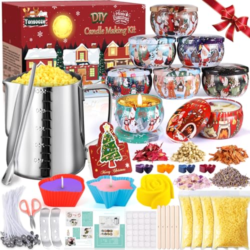 ZPQAODI Kerzen Selber Machen Set, Weihnachten Kerzenherstellung Kit DIY Kerzenherstellung Set Duftkerze Geschenke, 8 Kerzendosen, 4 Farbstoffe Silikonform Bienenwachs,Candle Dochte für Kerzen DIY Set von ZPQAODI