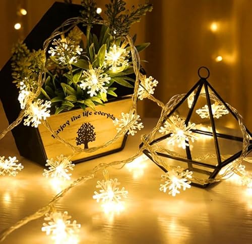 ZPQAODI Weihnachten Schneeflocke Lichterketten, LED Schneeflocke Lichterkette Batterie 10M 80LED Warmweiß Lichterkette, Weihnachtsdekoration Lichter, Außengarten, Schlafzimmer, Hochzeit, Party von ZPQAODI