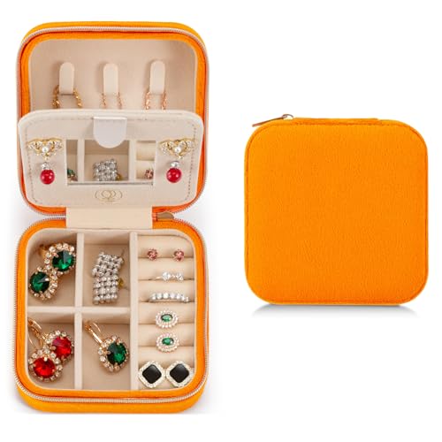 ZPROW Reise-Schmuckkästchen aus Plüschsamt, Reise-Schmuck-Organizer, Reise-Schmuckschatulle, kleines Schmuckkästchen, Schmuck-Reise-Box, Ohrring-Organizer mit Spiegel, Orange ZPROW Reise-Schmuckkästchen aus Plüschsamt, Reise-Schmuck-Organizer, Reise-Schmuckschatulle, kleines Schmuckkästchen, Schmuck-Reise-Box, Ohrring-Organizer mit Spiegel, Orange von ZPROW