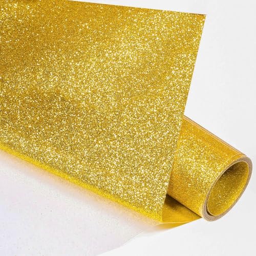 Glitzer-Wärmetransfer-Vinyl, 30,5 x 12,7 cm, Glitzer-HTV-Vinyl-Rolle für Kamee und Wärmepresse für Cricut für DIY-Kleidung, T-Shirts (Glitzer-Gold) von ZPSHYD