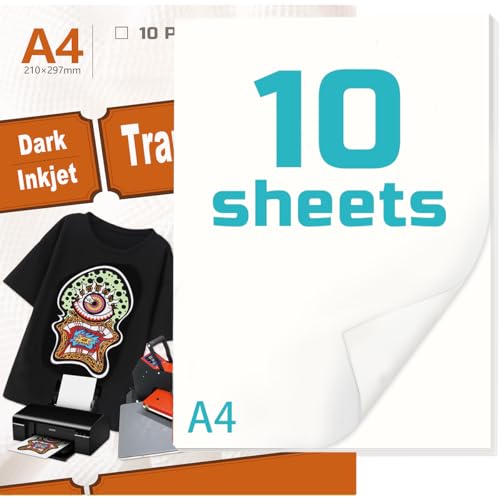 Inkjet Premium-T-Shirt-Transferpapier, A4, für schwarze und dunkle Stoffe, lebendige, langlebige Bilder (10) von ZPSHYD