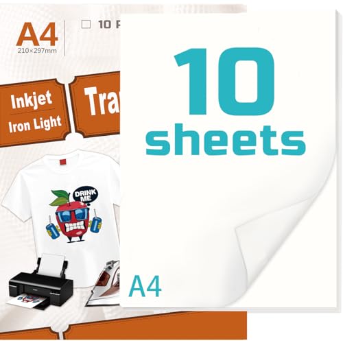 Transferpapier A4, Inkjet Premium T-Shirt Transferpapier für schwarze und helle Stoffe, lebendige, langlebige Bilder (10, normal) von ZPSHYD