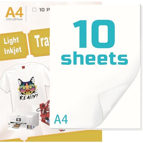 Transferpapier A4, Inkjet Premium T-Shirt Transferpapier für schwarze und helle Stoffe, lebendige, langlebige Bilder (10, verbessert) von ZPSHYD