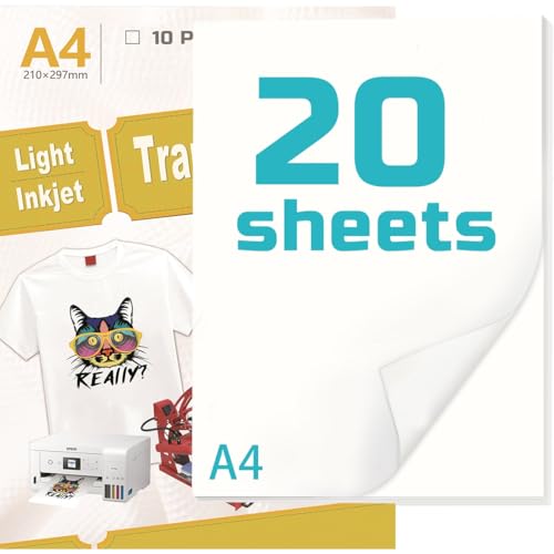 Transferpapier A4, Inkjet Premium T-Shirt Transferpapier für schwarze und helle Stoffe, lebendige, langlebige Bilder (20, verbessert) von ZPSHYD