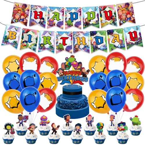 Geburtstag Party Dekoration Set Anime Geburtstag Thematische Party Dekorationen Happy Birthday Banner Latex Ballons Cake Topper Party Zubehör für Kindergeburtstag Party 32 Stück von ZPSOSPZ