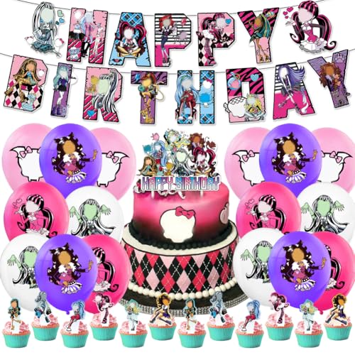 Monster Geburtstagsdeko Luftballons, Geburtstag Deko Set, 30pcs Thema Geburtstagsparty Supplies Einschließlich Happy Birthday Banner Luftballons Kuchen Topper Mädchen Junge Partyzubehör von ZPSOSPZ