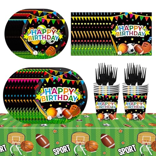 Rugby Party Geschirr Ball Thema Geburtstag Geschirr Sport Thema Geburtstag Party Dekorationen Inklusive Teller Serviette Tasse Tischdecke 61 Stück von ZPSOSPZ