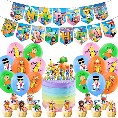 Spiel Partyzubehör Set 31pcs Stuble Party-Dekorationen, Luftballon-Dekoration für Kinder, Stuble Birthday Party Dekoration umfasst Ballons Banner, Kuchendekorationen Pumpe von ZPSOSPZ