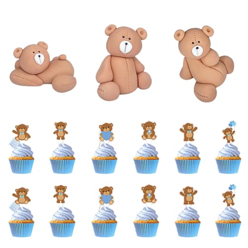 ZPSOSPZ 15 Stück Teddybär-Kuchenaufsätze, Baby-Willkommensbär-Kuchendekoration, Teddybär, brauner Cupcake-Topper, Bärenkopf, Babyparty, Cupcake-Picks, Kinder, Jungen, Mädchen, Geburtstagsparty, von ZPSOSPZ