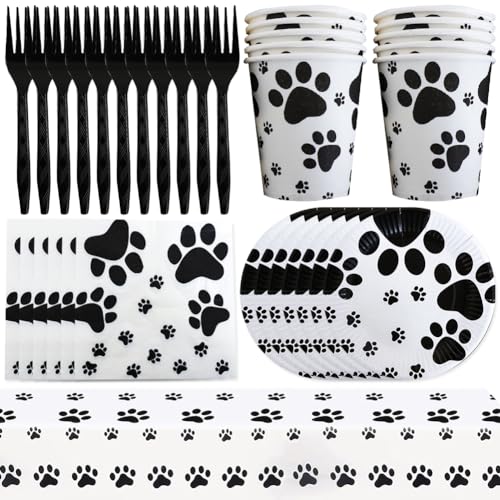 ZPSOSPZ 81pcs Partyteller Pfote,Hundethema Geburtstagdekoration,Party-Tabellengeschirr,Teller Papiertuch Tasse Tischdecke Geeignet Für Geburtstagsfeier Vorräte fur 20 Menschen von ZPSOSPZ