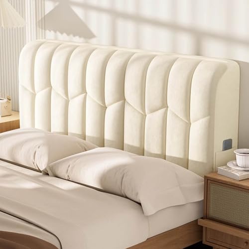 Bett Kopfteil Bezug,Verdickung Stretch Bettkopfteil Hussen,Weicher Strecken Samtstoff Staubdicht,Dehnbar Waschbar FüR Schlafzimmer Doppelbett Queensize-Bett Und Kingsize-Bett(180*60cm,Off-white) von ZQBXHDZW