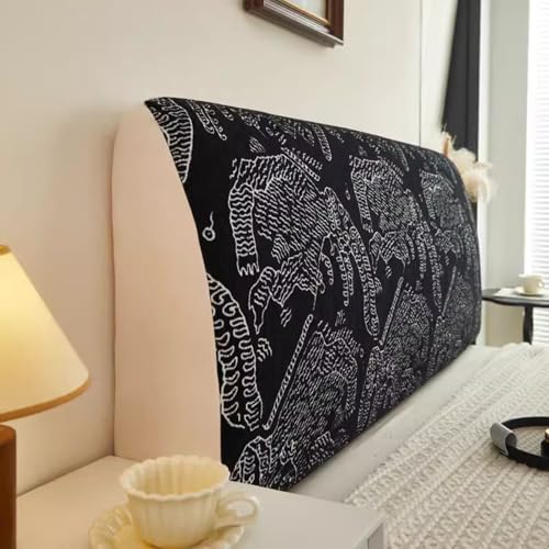 ZQBXHDZW Bett Kopfteil Bezug,Stretch Bettkopfteil Hussen,Weicher Strecken Samtstoff Staubdicht,Dehnbar Waschbar FüR Schlafzimmer Doppelbett Queensize-Bett Und Kingsize-Bett(120cm,Black) von ZQBXHDZW