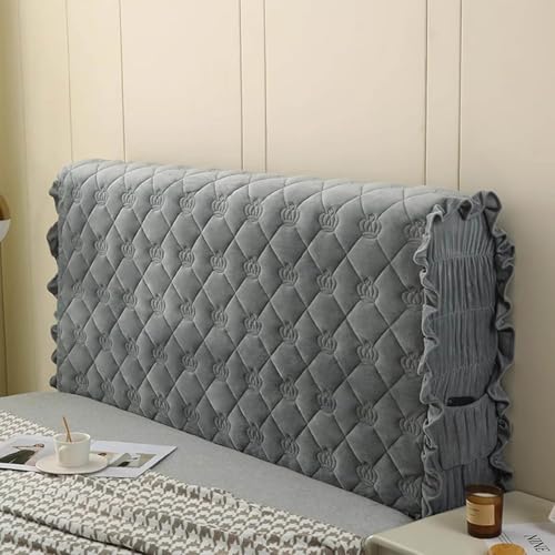 ZQBXHDZW Bett Kopfteil Bezug,Verdickung Stretch Bettkopfteil Hussen,Weicher Strecken Samtstoff Staubdicht,Dehnbar Waschbar FüR Schlafzimmer Doppelbett Queensize-Bett Und Kingsize-Bett(200cm,Gray) von ZQBXHDZW