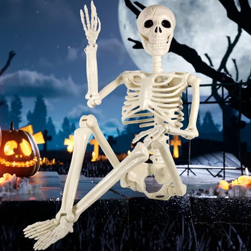 ZQEJEFD 93CM Halloween Lebensgröße Skelett Ganzkörper Menschliche Knochen mit Beweglichen Gelenken, Abnehmbar Halloween Deko Skelett für Halloween Innen Garten Patio Spukhaus Gruselfriedhof Dekoration von ZQEJEFD