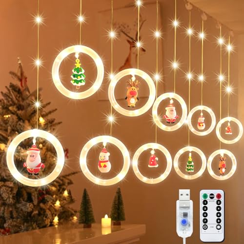 ZQEJEFD LED Lichtervorhang, 3M 100 LEDs Weihnachtsbeleuchtung Fenster,Lichterkettenvorhang 8 Modi USB mit Fernbedienung&Timer, Lichtervorhang Fenster für Zimmer Garten Weihnachten Innen und Außen Deko von ZQEJEFD