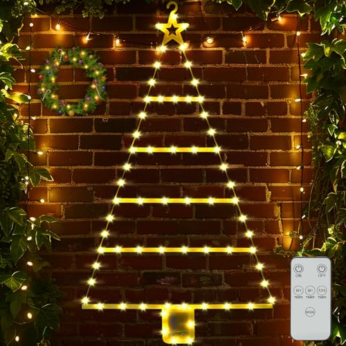 ZQEJEFD Weihnachtsbeleuchtung Außen Batterie, 90cm Weihnachtsbaum Leiter Lichterkette mit Fernbedienung, 8 Lichtmodi mit Timer, LED-Weihnachtsleiter-Lichter für Innen Außen Fensterdeko (Warmes Licht) von ZQEJEFD