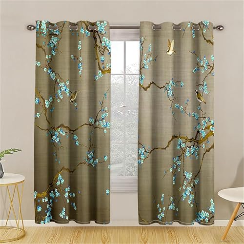 Vorhänge Braun Grün Blau Curtain Weich Verdunklungsvorhänge Vorhang mit ösen Gardinen Waschbar Gardine Vorhang Wohnzimmer Blackout Vorhang Curtains Living Room Vorhänge Blickdicht 2x75x166cm von ZQMHCY