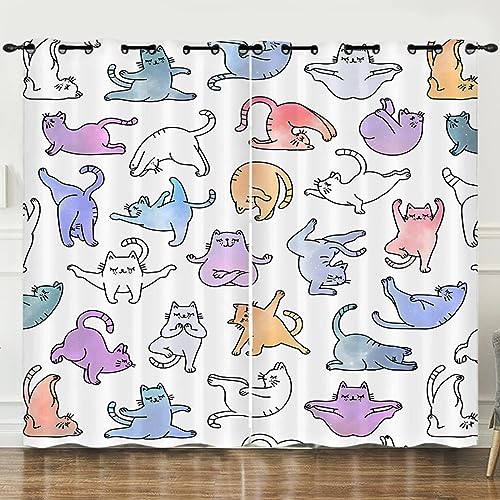 Vorhänge Lila Katze Weiß Verdunkelungsvorhang Weich Vorhang Blickdicht Wohnzimmer Verdunklungsvorhänge Schlafzimmer Gardine Blickdicht Curtains Schallschutz Blickdichte Vorhänge 2x75x166cm von ZQMHCY