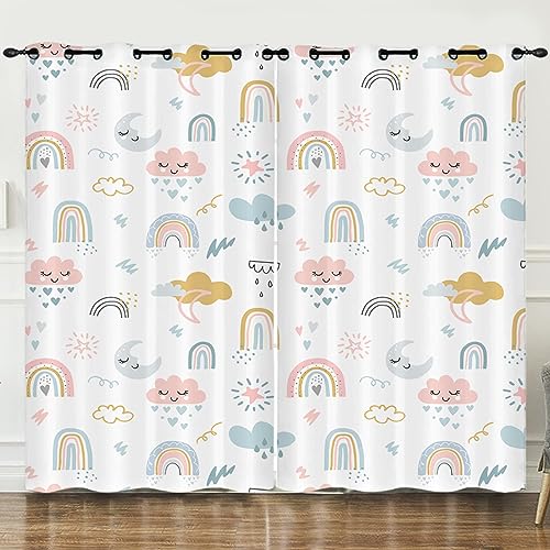 Vorhänge Regenbogen Rosa Grau Verdunkelungsvorhang Weich Vorhang Blickdicht Wohnzimmer Verdunklungsvorhänge Schlafzimmer Gardine Blickdicht Curtains Schallschutz Blickdichte Vorhänge 2x100x240cm von ZQMHCY