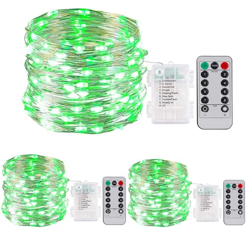 ZQX Lichterkette Batterie, 3 Stück 2M/6.5ft 20LED Lichterkette mit Timer 8 Modi DIY Batterielichterkette mit Fernbedienung für Party Hochzeit Weihnachten Innen Aussen Deko - Grün von ZQX