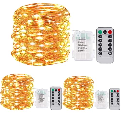 ZQX Lichterkette Batterie, 3 Stück 2M/6.5ft 20LED Lichterkette mit Timer 8 Modi DIY Batterielichterkette mit Fernbedienung für Party Hochzeit Weihnachten Innen Aussen Deko - Warmes Weiß von ZQX