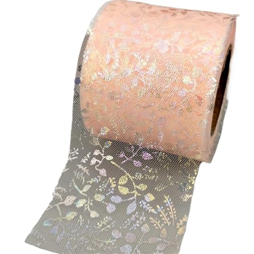 ZRHWSPD Deko-Mesh-Band 6 cm 25 Yards Tüllrollen schillernde Blumenrebe Gaze Mesh Organzaband Band for DIY Prinzessin Haarspange Schleife Blumenstrauß Kuchen Topper(Peach) von ZRHWSPD