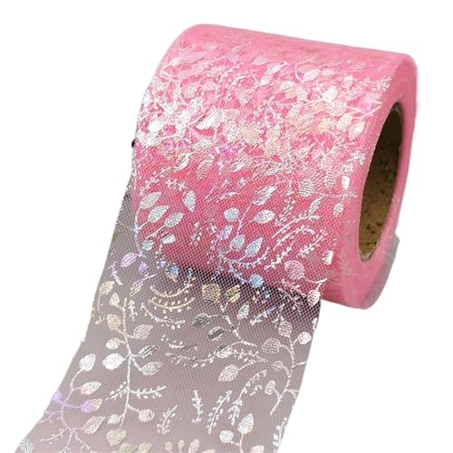 ZRHWSPD Deko-Mesh-Band 6 cm 25 Yards Tüllrollen schillernde Blumenrebe Gaze Mesh Organzaband Band for DIY Prinzessin Haarspange Schleife Blumenstrauß Kuchen Topper(Pink) von ZRHWSPD