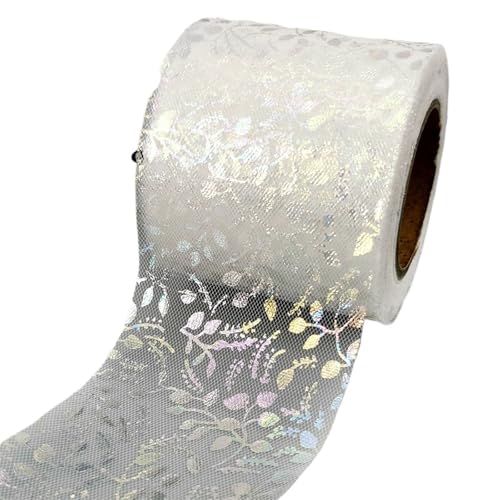 ZRHWSPD Deko-Mesh-Band 6 cm 25 Yards Tüllrollen schillernde Blumenrebe Gaze Mesh Organzaband Band for DIY Prinzessin Haarspange Schleife Blumenstrauß Kuchen Topper(White) von ZRHWSPD