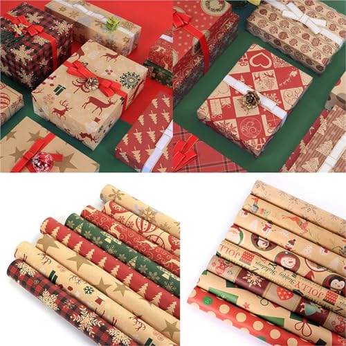 ZRHWSPD Geschenkpapierpapierrolle Wrapping Paper for Birthday Kraft Packaging Paper Material DIY Bag Kraft Paper New Year Gift Decor(04) von ZRHWSPD