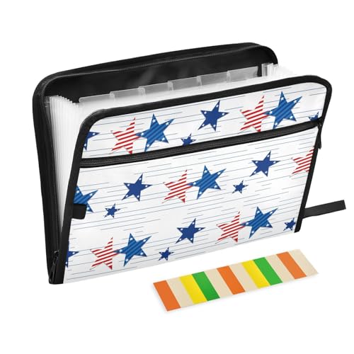 ZRWLUCKY Akkordeanische Aktenordner, 13 Fächer, A4-Größe, Reißverschluss, Dokumenten-Organizer für Klassenzimmer, Zuhause, Büro, Reisen, Indenpendence Day Stars Stripes von ZRWLUCKY