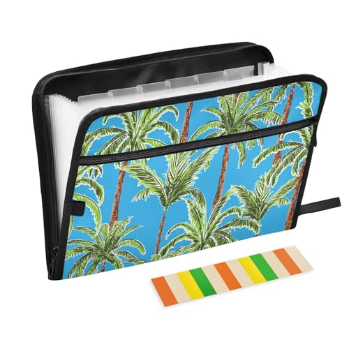 ZRWLUCKY Akkordeon-Dokumentenordner 13 Taschen Wasserdicht Erweiterbar A4 Dokumentenordner Organizer für Dokumente, Geldscheine, Steuern, Klassenzimmer, Zuhause, Büro, Reisen, Palmen, Lila von ZRWLUCKY