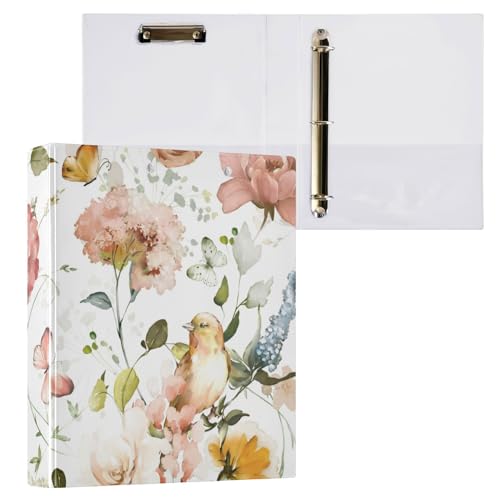 ZRWLUCKY Blumen Rosen Blätter Vögel Schmetterling 1,5 Zoll Binder Runde Ringe Binder mit Klemmbrett 1/2 Stück Büro Binder Supplies 200 Blatt von ZRWLUCKY