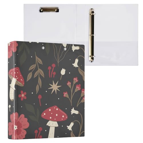 ZRWLUCKY Fly Agaric Flowers Drei-Ring-Binder 3,8 cm (1,5 Zoll) Notizbuchordner mit Klemmbrett, 1/2 Packung Ordner, College-Binder für Studenten, Hardcover von ZRWLUCKY