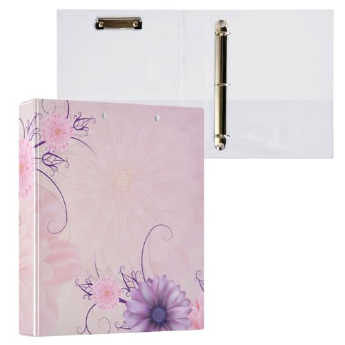 ZRWLUCKY Pink Flower Chic 3,8 cm Ordner, runde Ringbücher mit Innentaschen, 1/2er-Pack, sortierte Ordner, Hardcover von ZRWLUCKY