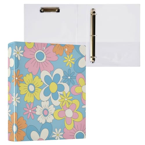 ZRWLUCKY Retro Flowers Social Media Ringbuch mit Innentaschen, 3,8 cm (1 1/2 Zoll), Ringbuch mit Innentaschen, 1/2er-Pack, Büro-Binderbedarf, Hardcover von ZRWLUCKY